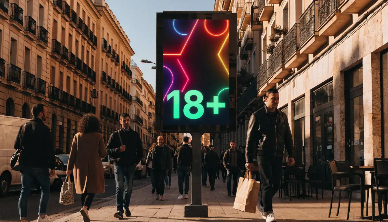 Cartel publicitario de casino con aviso